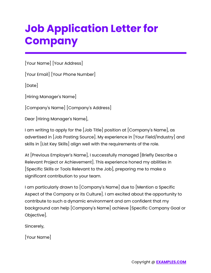 Job Application Letter Examples - 45+ in Word | Examples