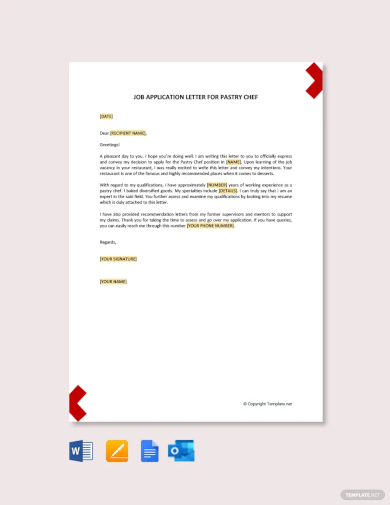 job application letter for pastry chef template