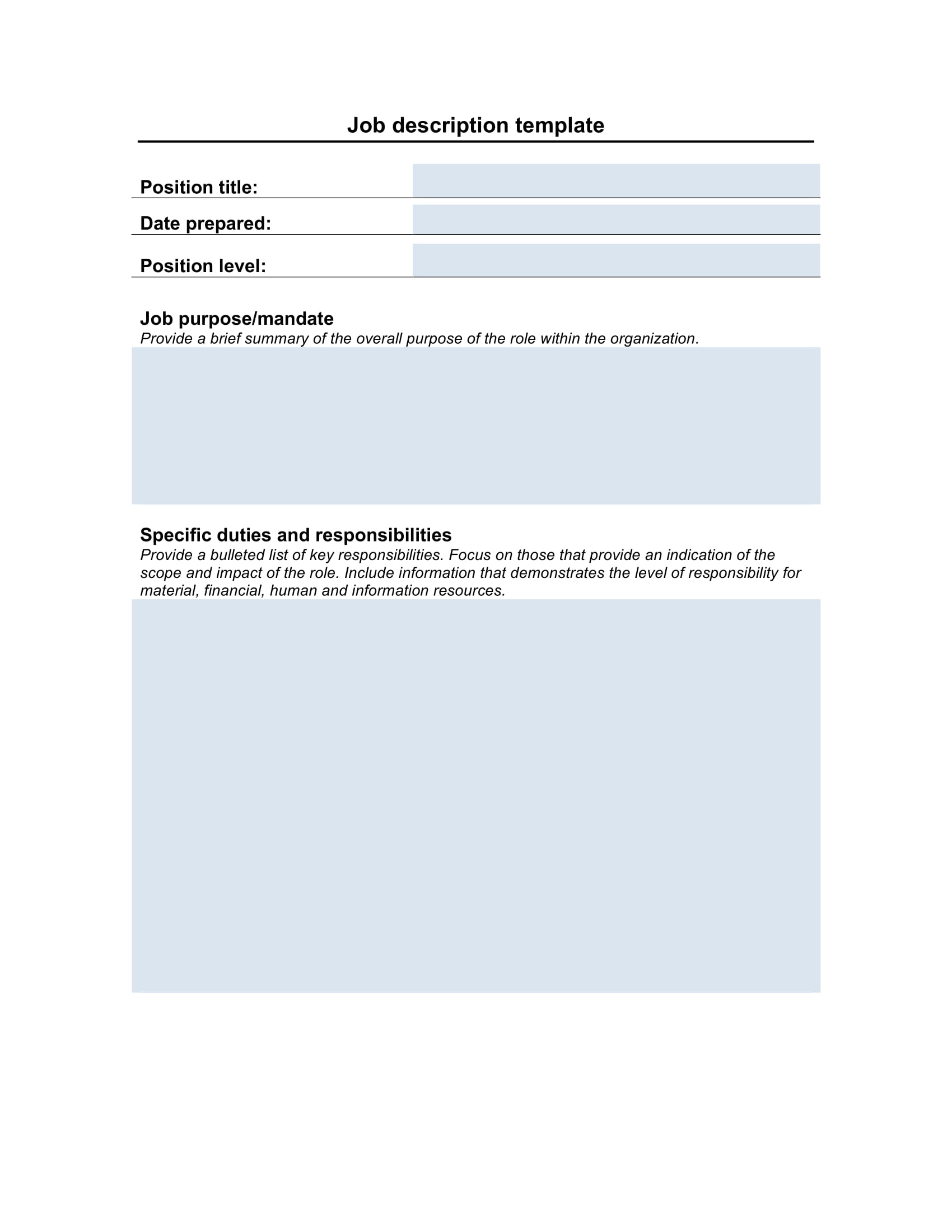 job description template example