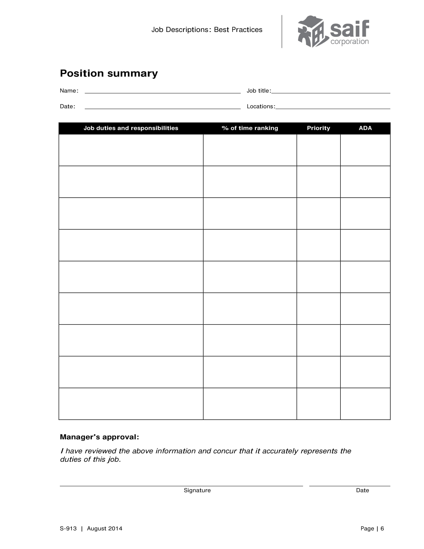 job position summary format example