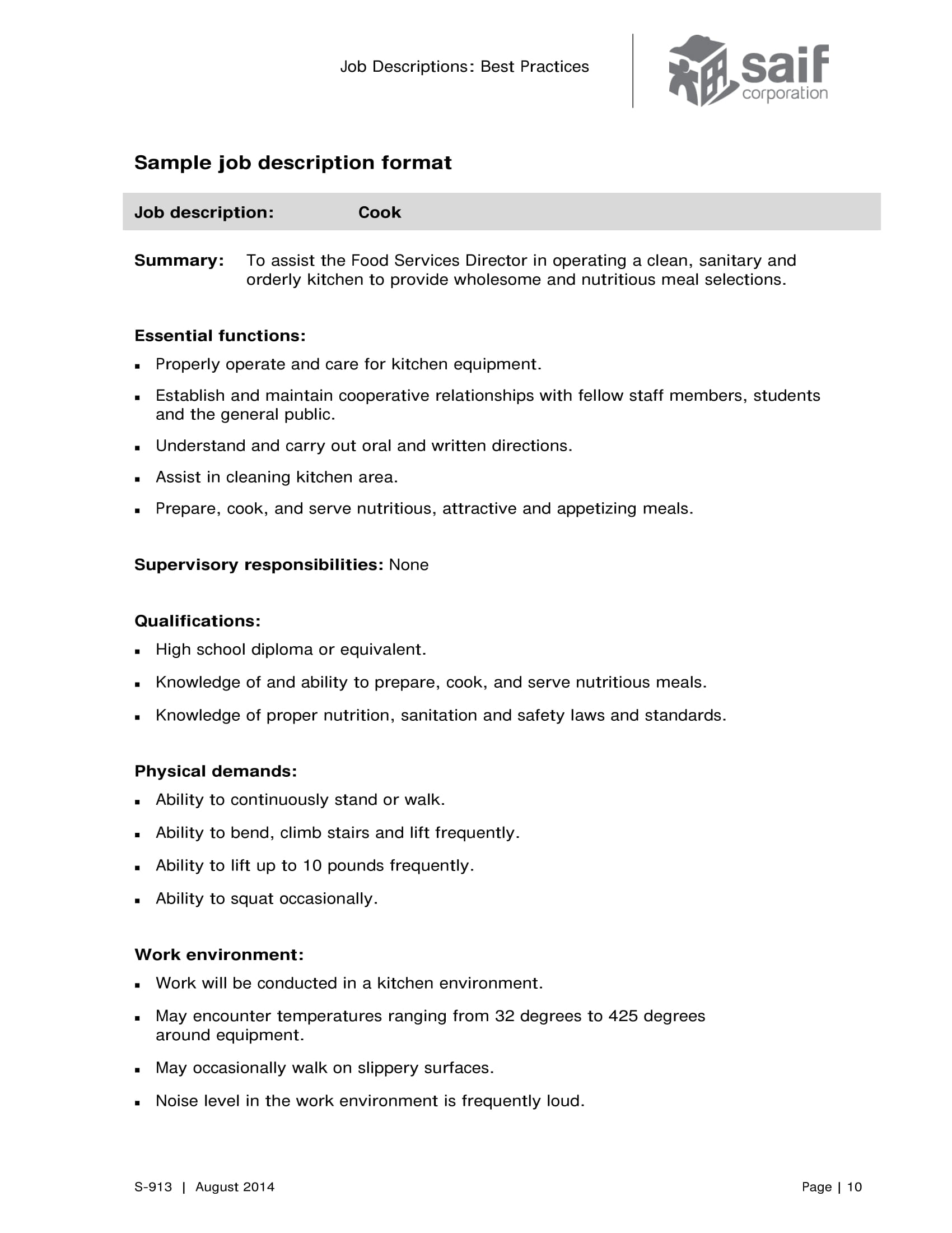 Job Summary Format Example