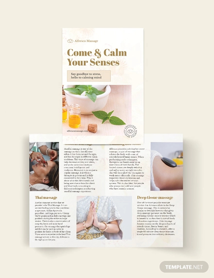massage salon bi fold brochure template