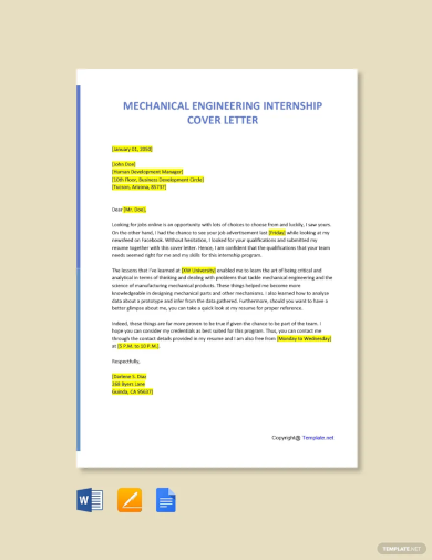 Internship Cover Letter - 14+ Examples, Format, Sample | Examples