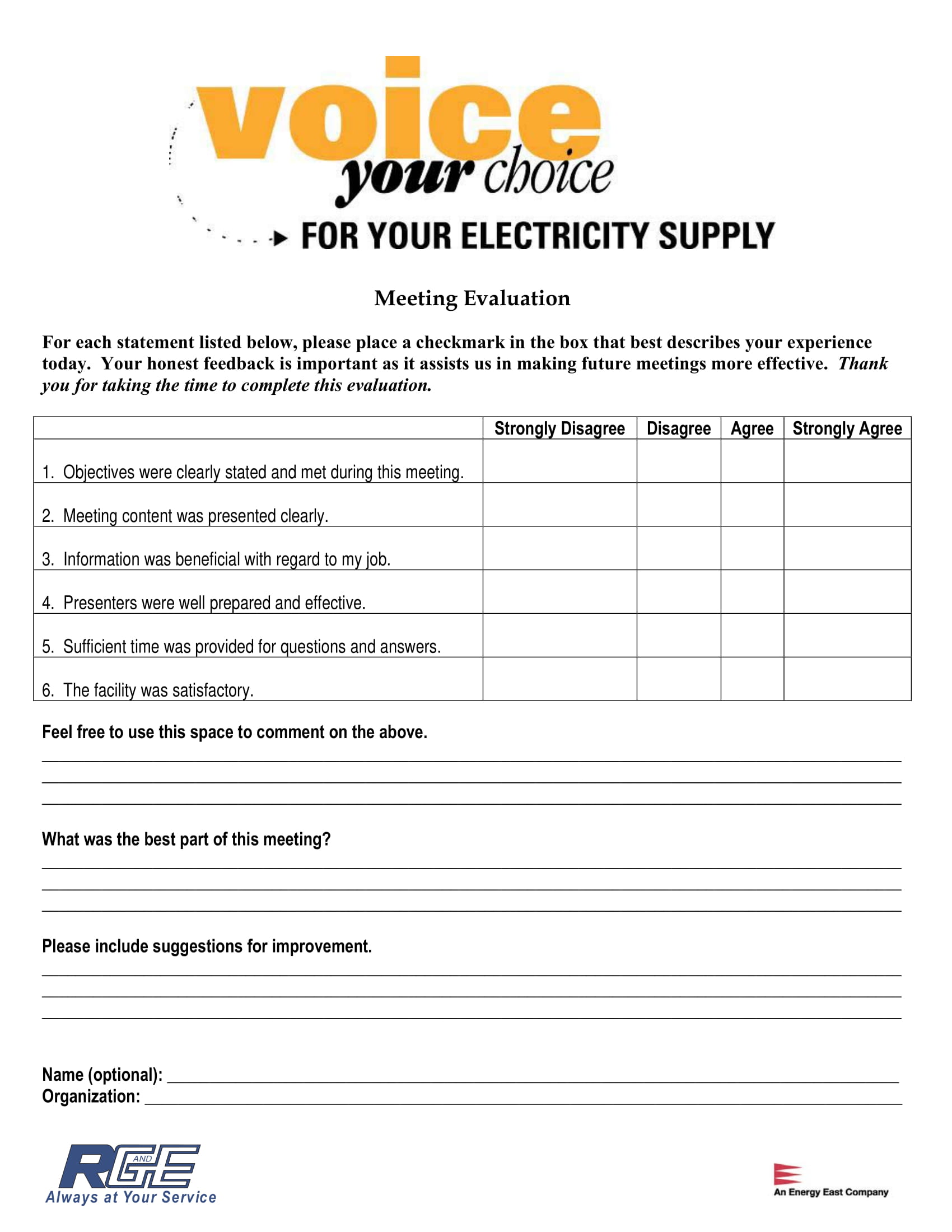 Meeting Evaluation Form Example