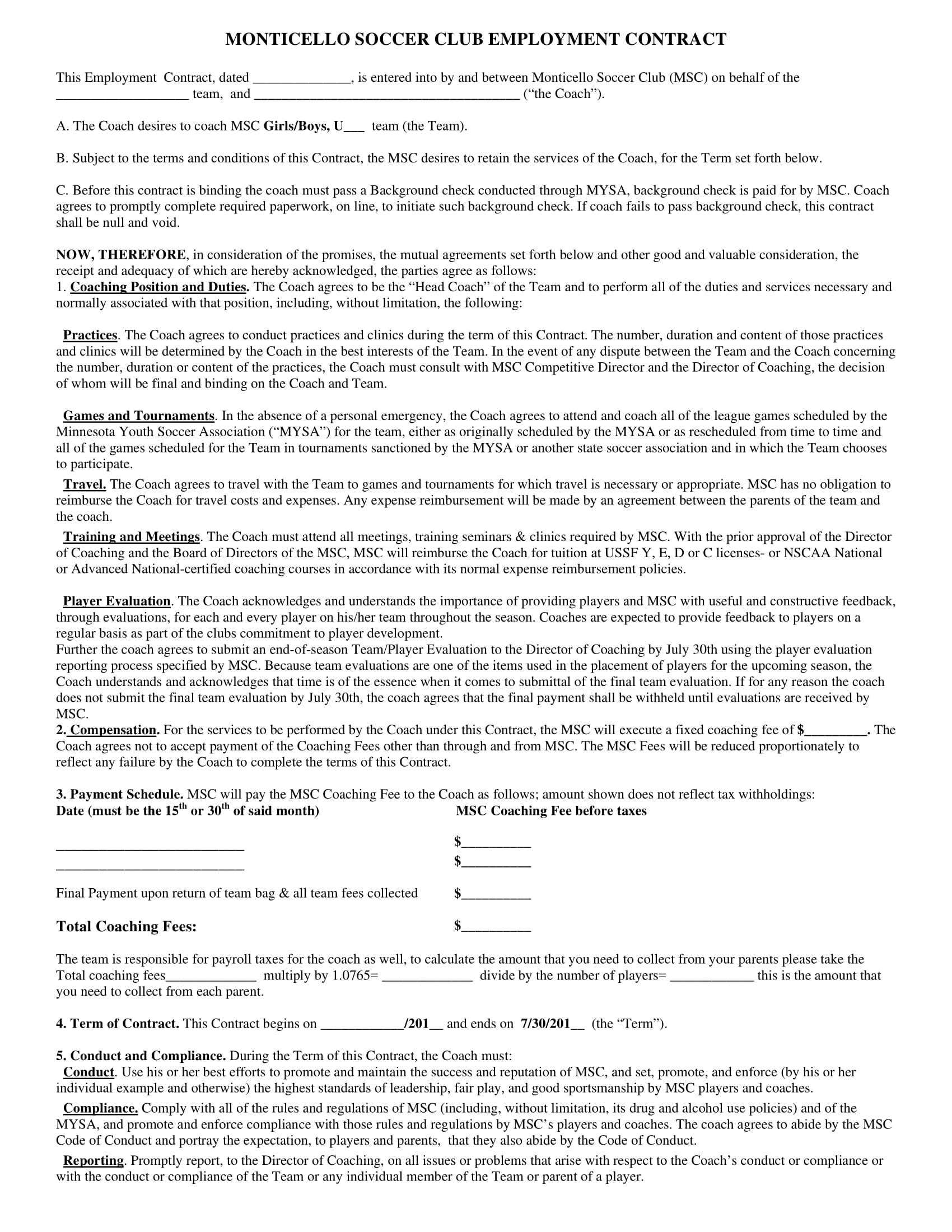 Sports Coach Contract - 13+ Examples, Format, Pdf | Examples