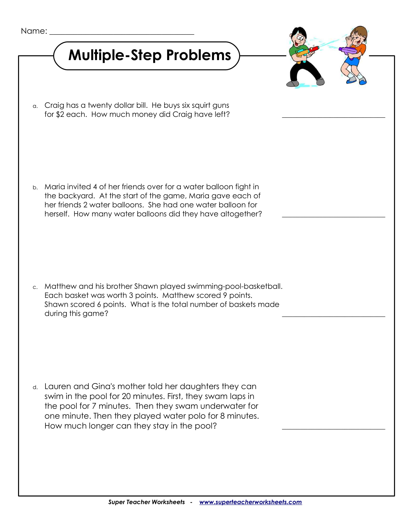 Multiple Step Problem Sample Worksheet