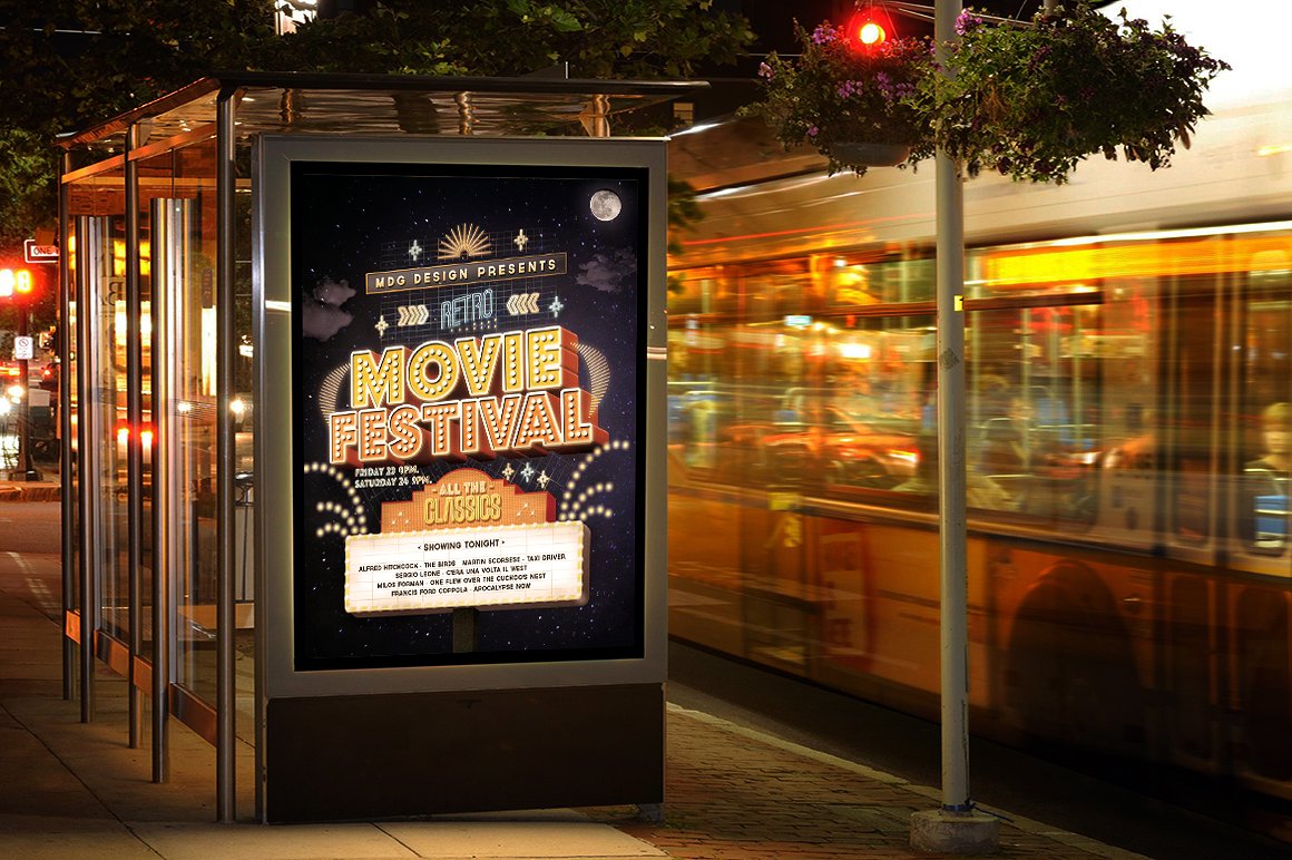 neon signboard movie billboard