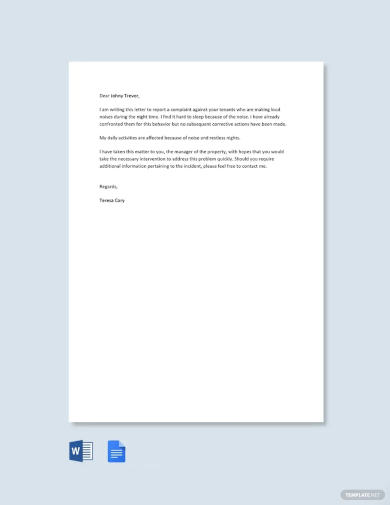 noise complaint letter to property manager template