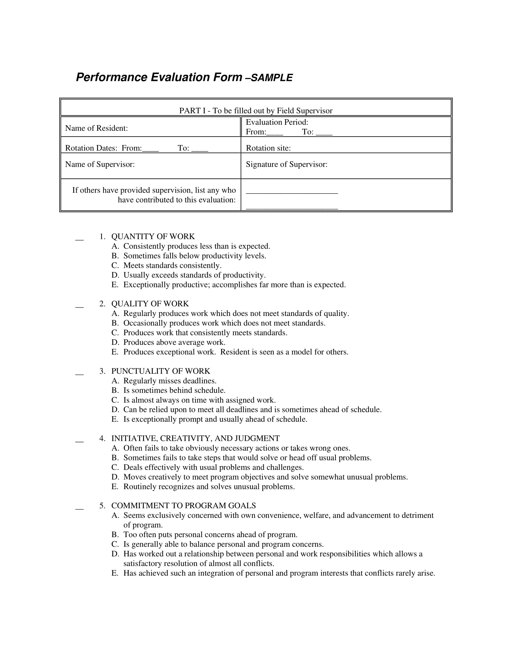 performance evaluation form for employees 