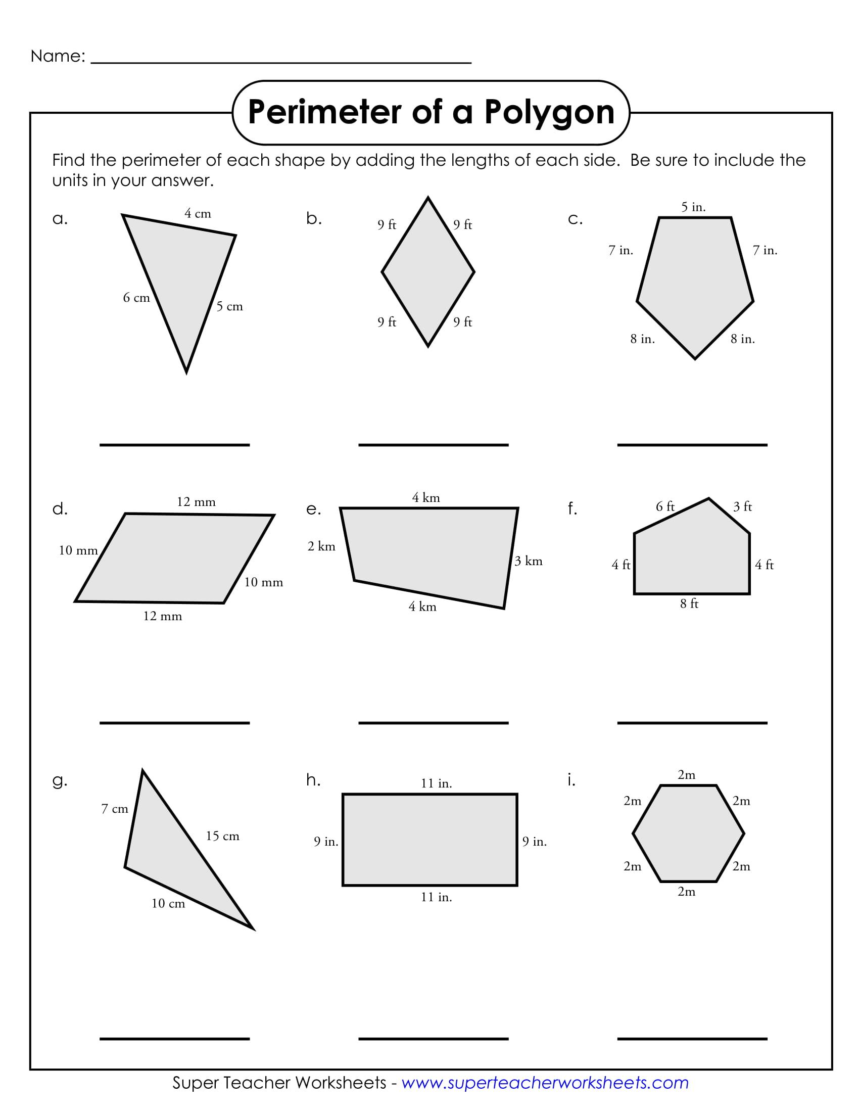 Perimeter of A Polygon Sample Worksheet