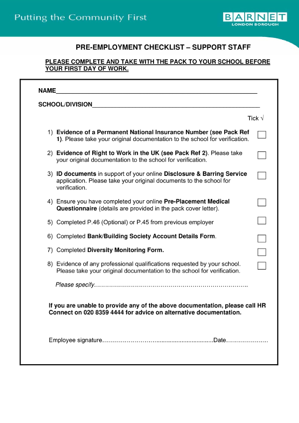 12 Pre Employment Checklist Examples Pdf Word Examples
