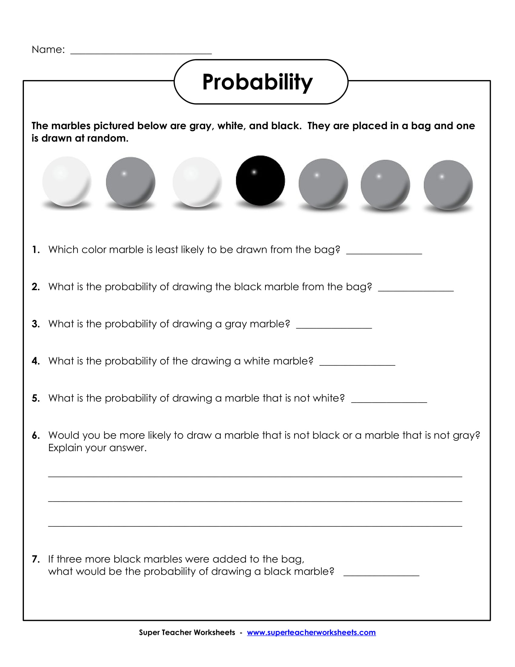 probability blank worksheet