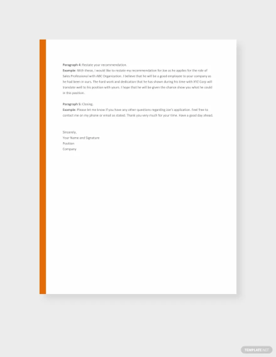 Recommendation Letter Format Template