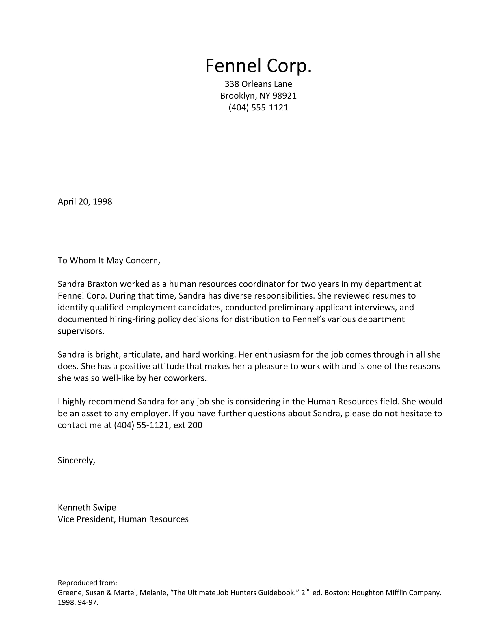 cover letter for letter of recommendation example