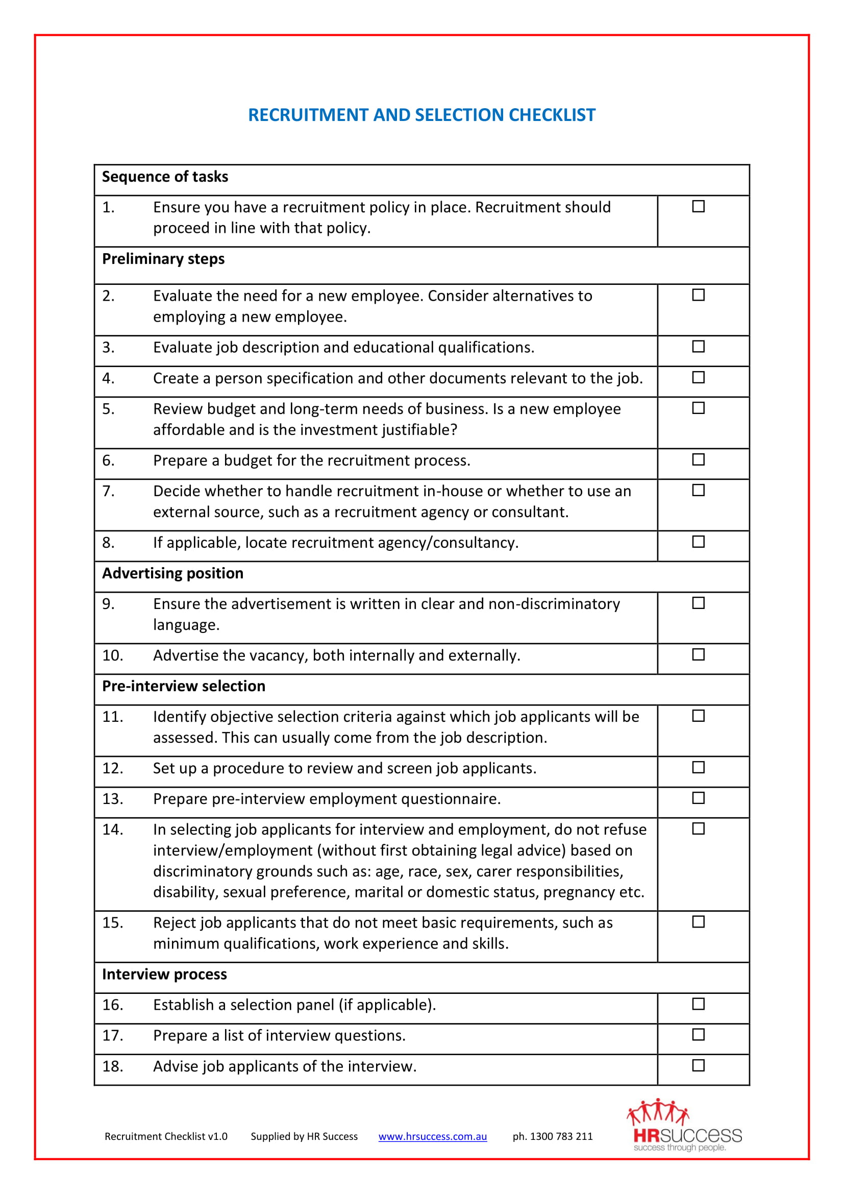 recruitment checklist example