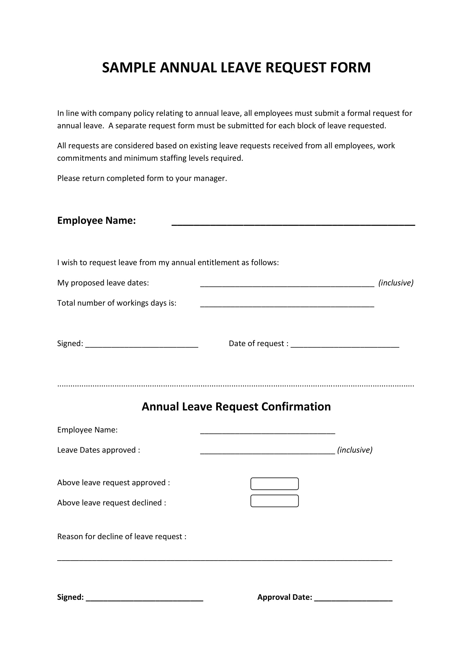 Sample Annual Vacation Leave Request Form