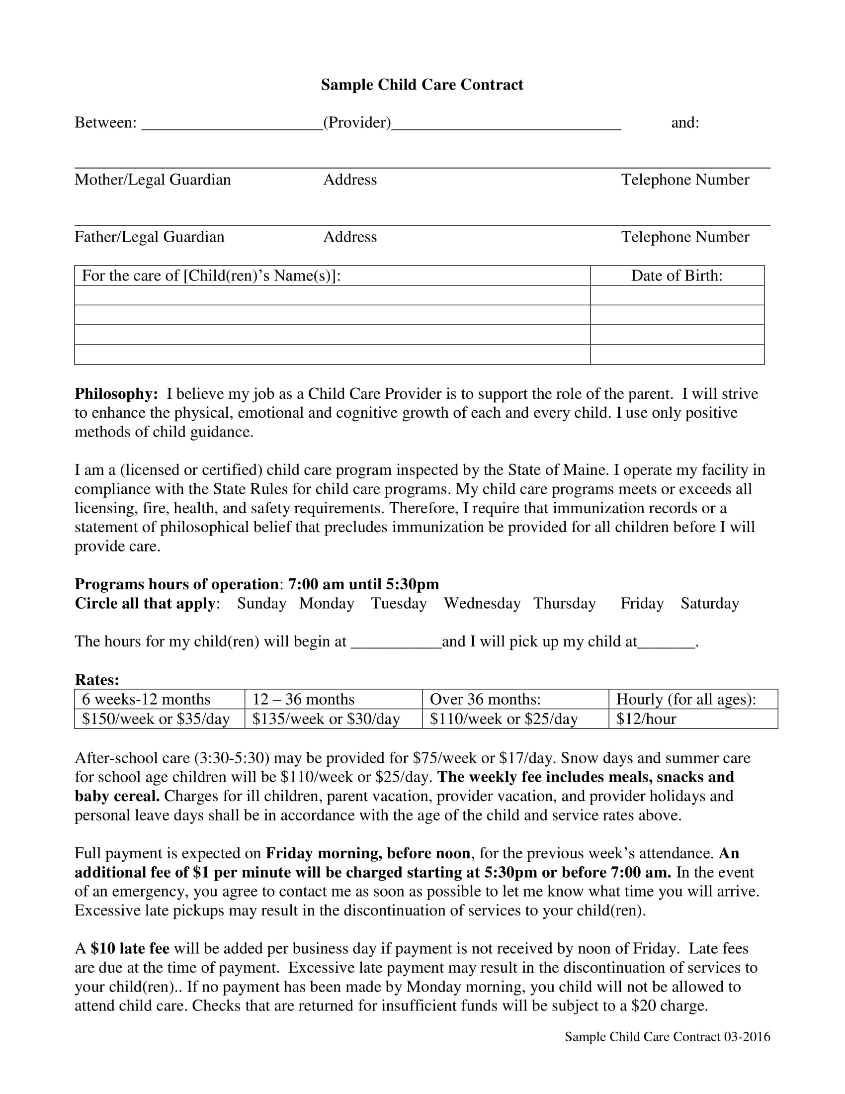 8 Child Care Contract Example Templates Docs Word