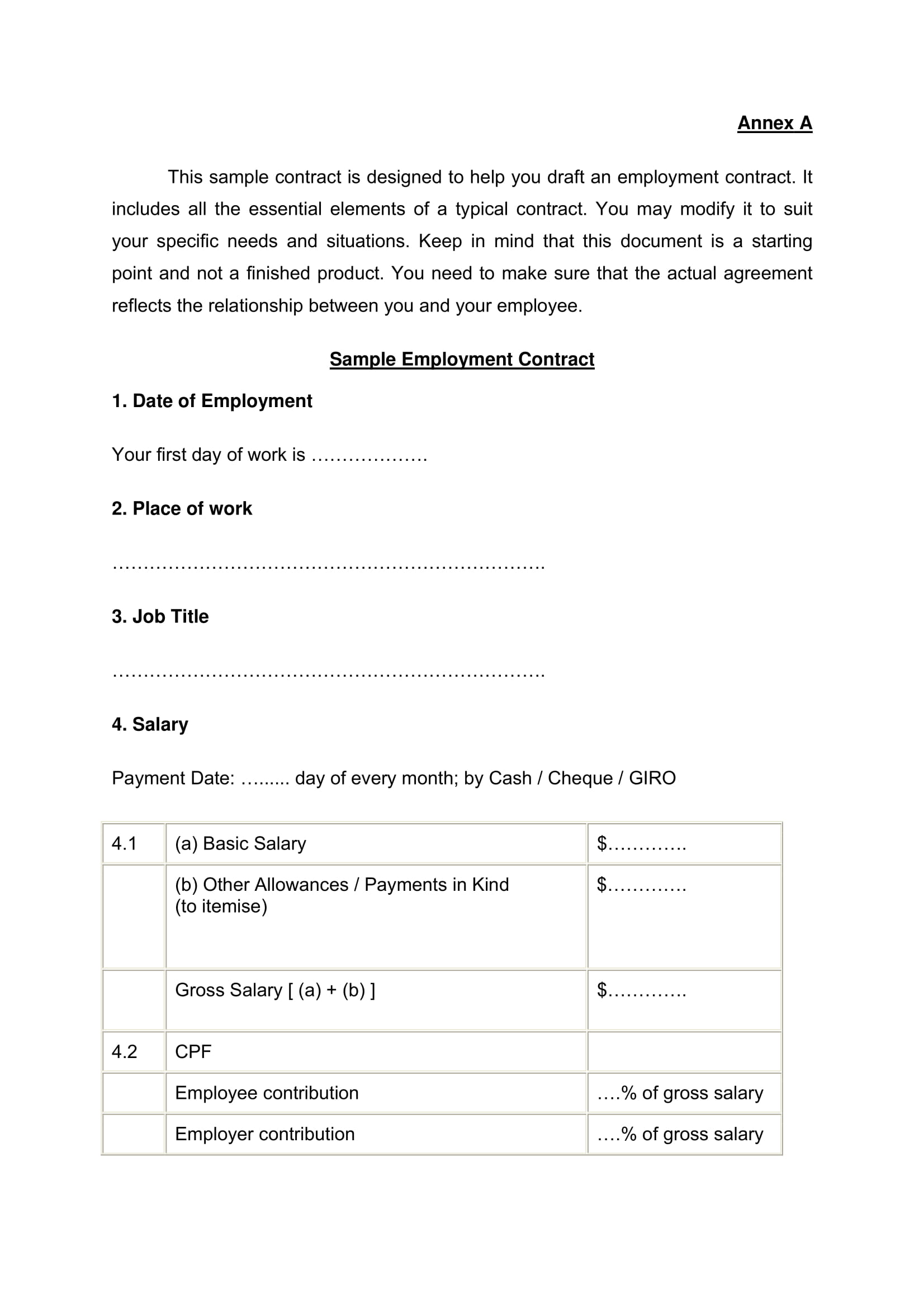 How To Write A Contract Of Employment Template
