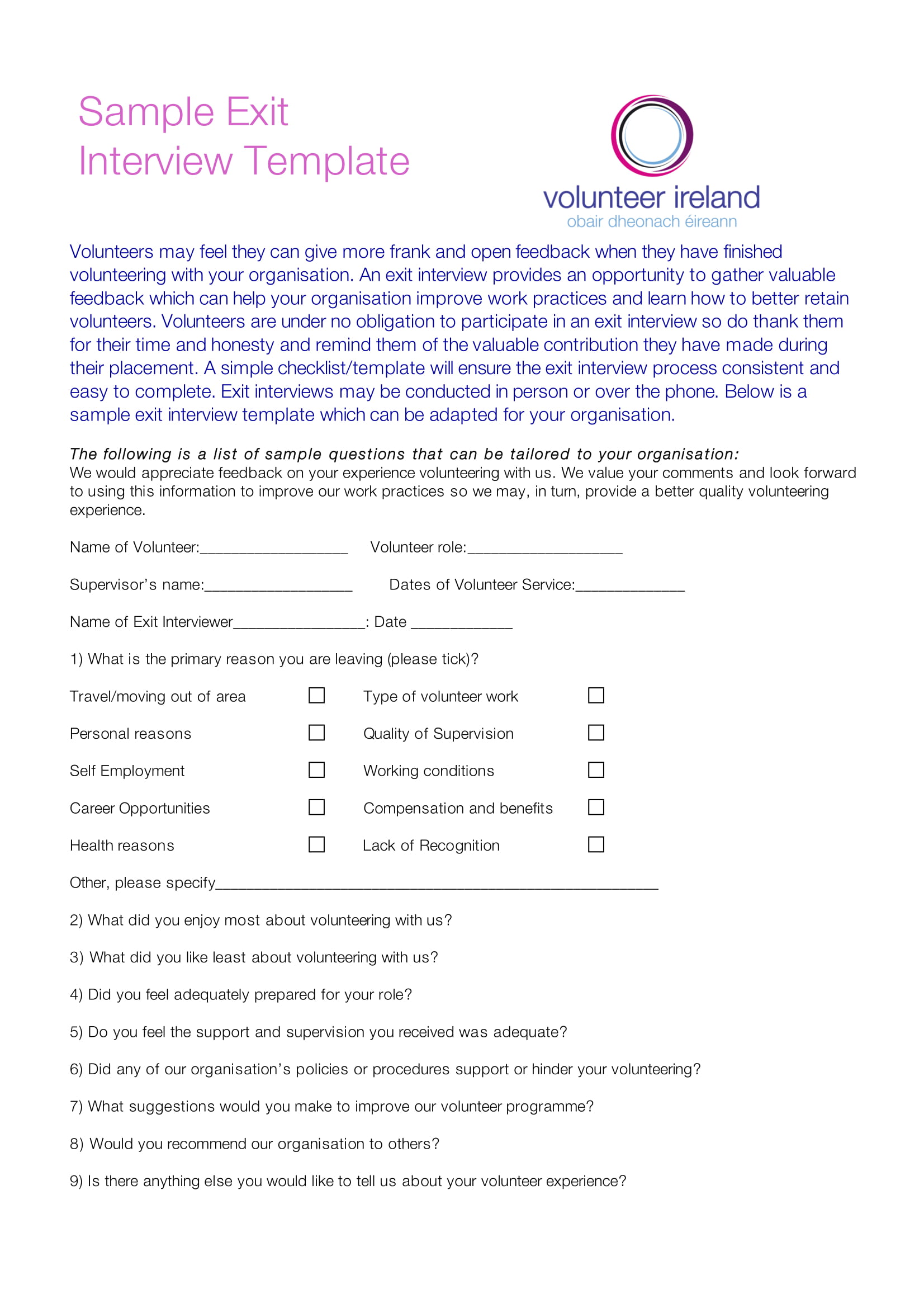 Exit Interview Form 11+ Examples, Format, Pdf Examples