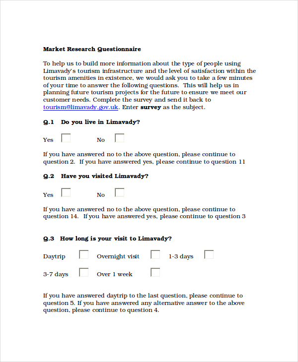 sample market research questionnaire example