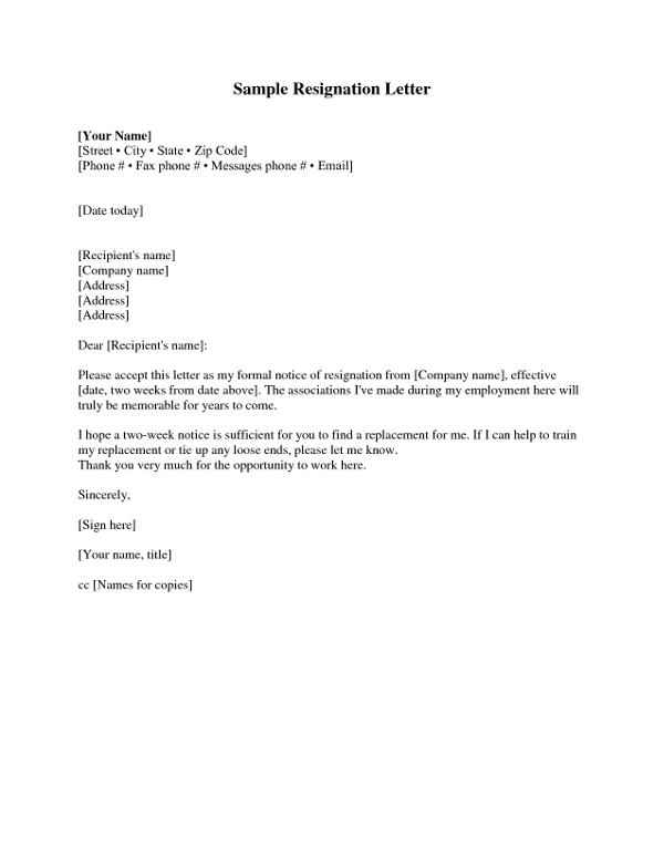 Two Week Notice Resignation Letter Examples