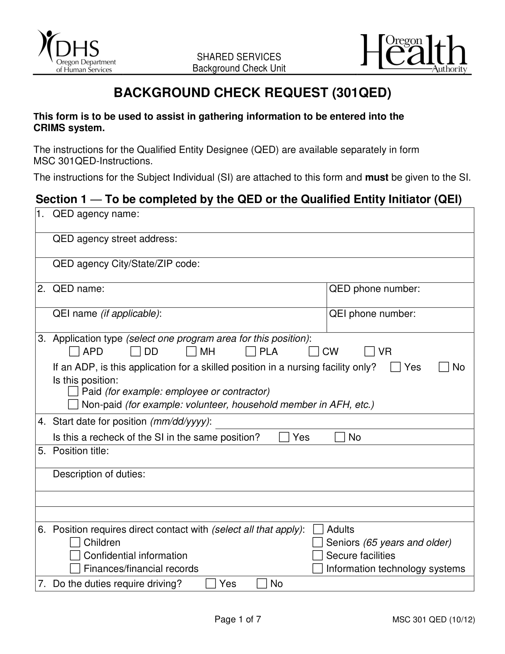 Sample of Background Check Request Form