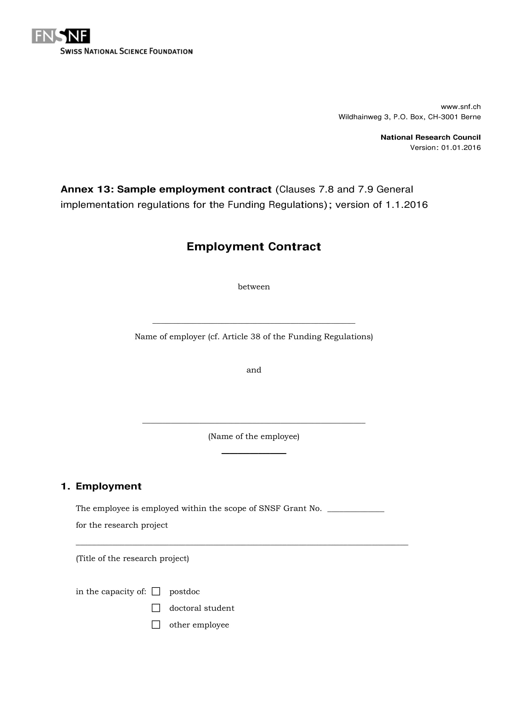 sample of an employment contract