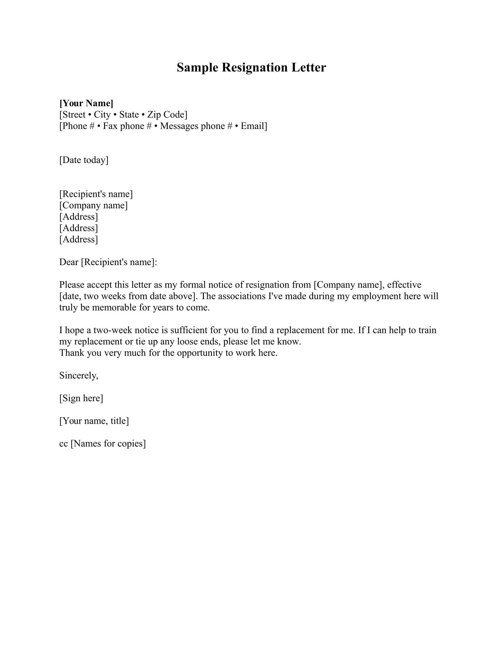 Sample resignation letter 1 1