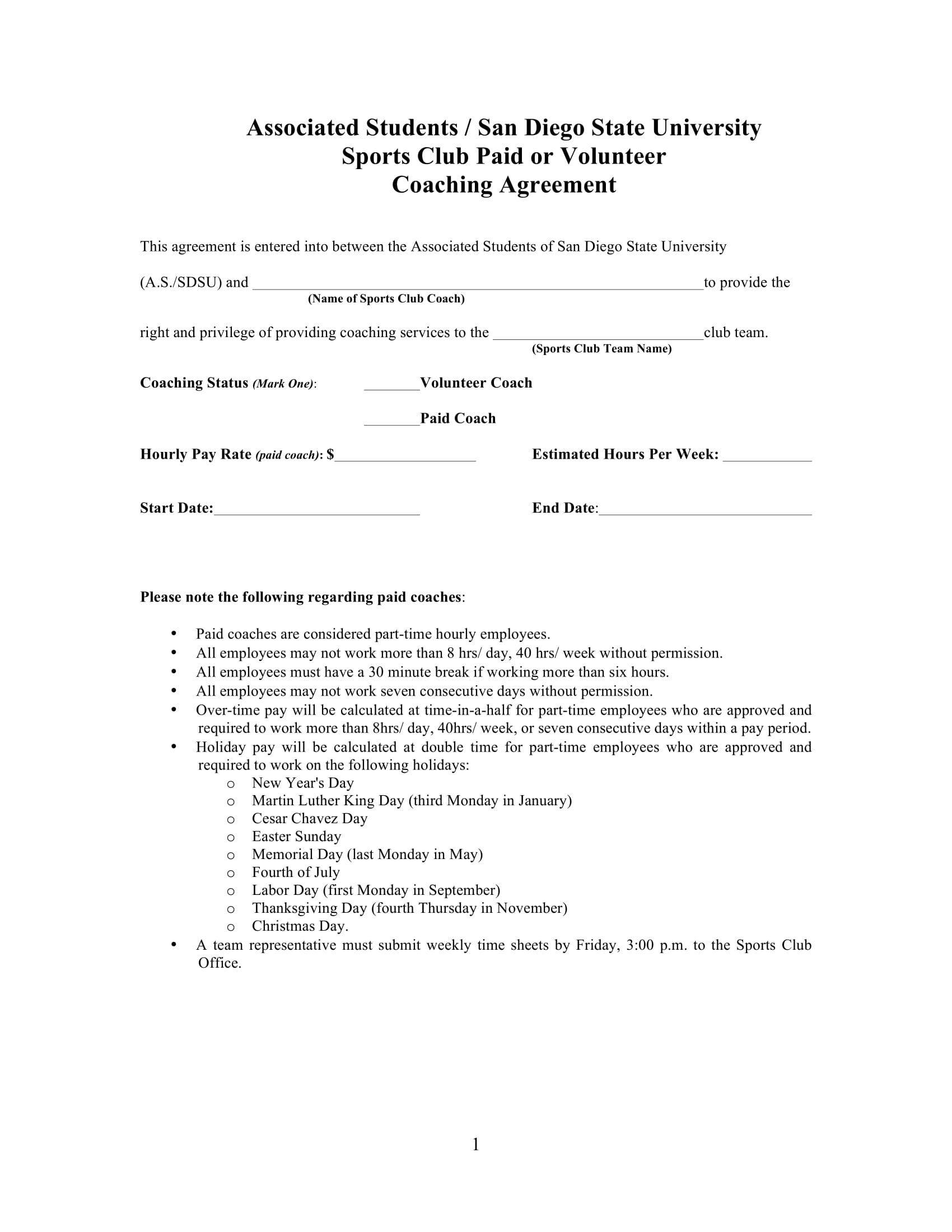 13 Sports Coach Contract Example Templates Docs Word Examples