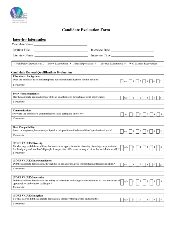 simple candidate evaluation form example