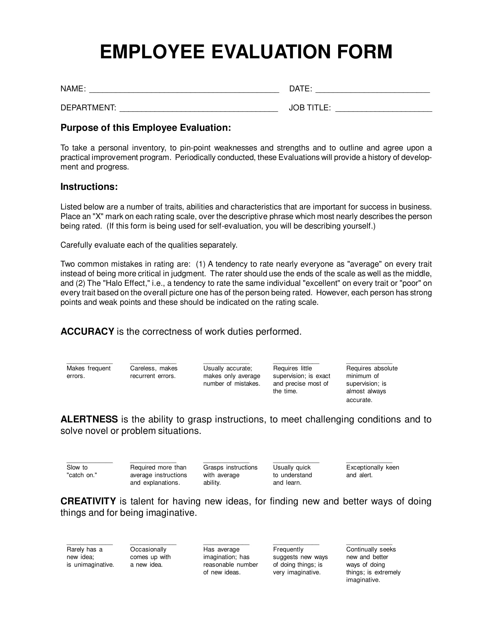 Sample Employee Evaluation Form Template Images And Photos Finder