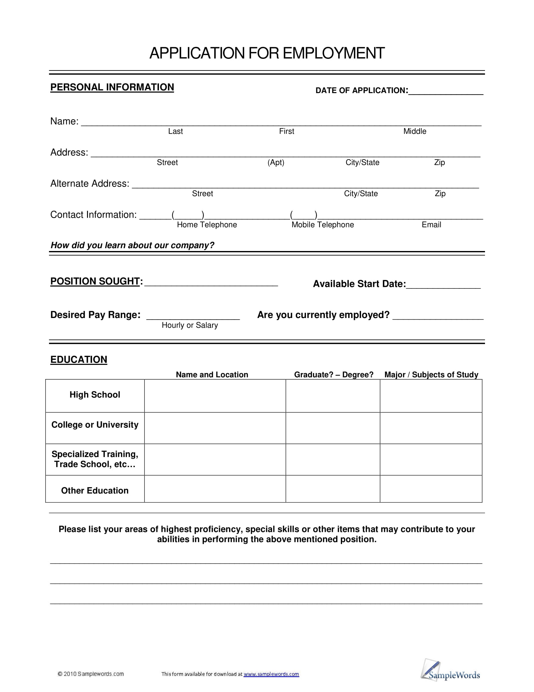 Employment Application Form 14 Examples Format Pdf Examples