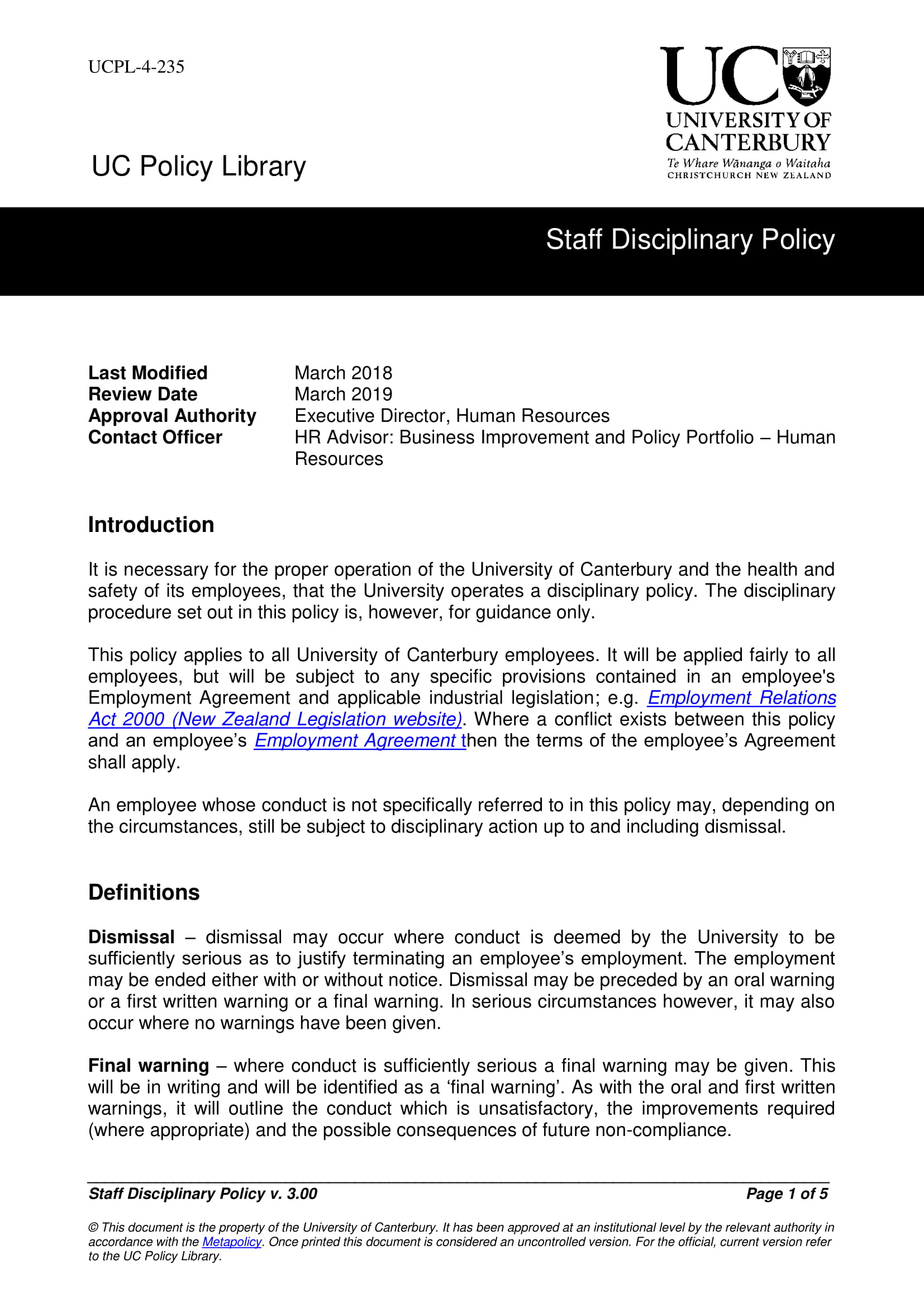 Disciplinary Policy Template TUTORE ORG Master Of Documents