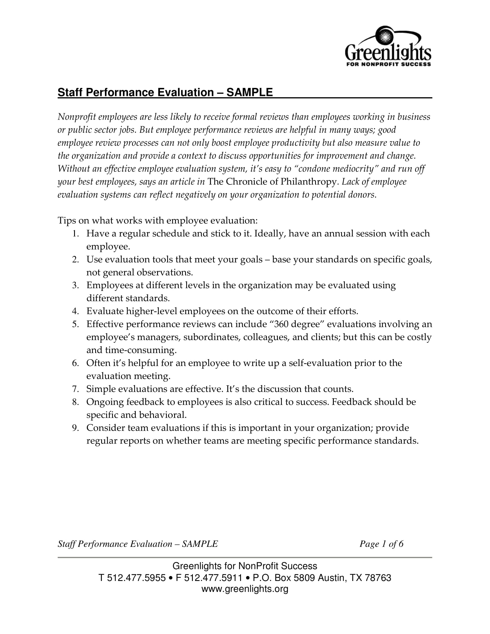 staff performance evaluation sample