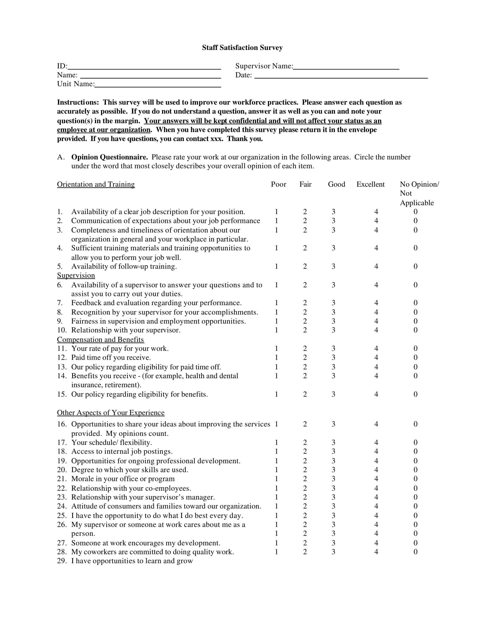 14 Employee Satisfaction Survey Form Examples Pdf Doc Examples