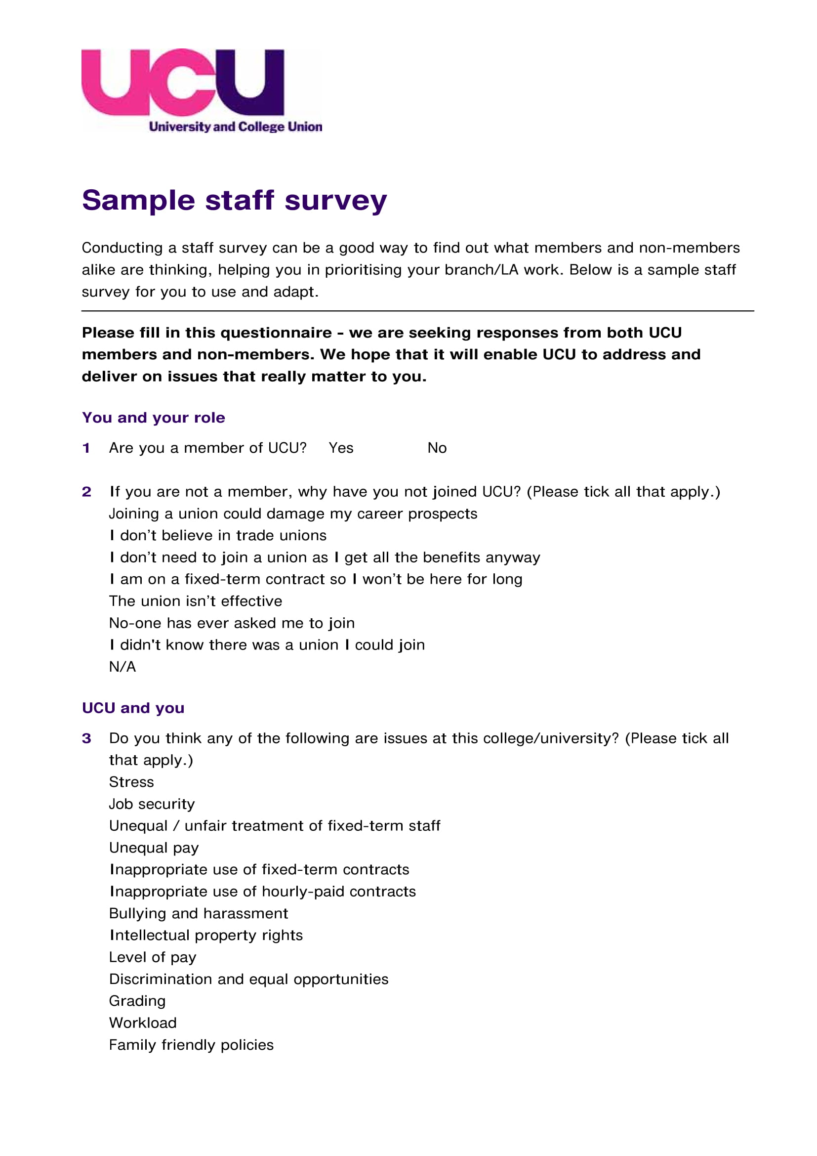 Staff Survey Example