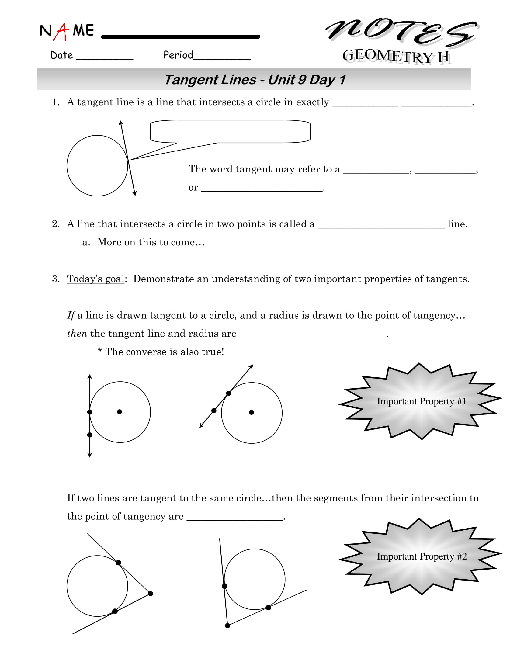 Tangent Lines Sample Worksheet