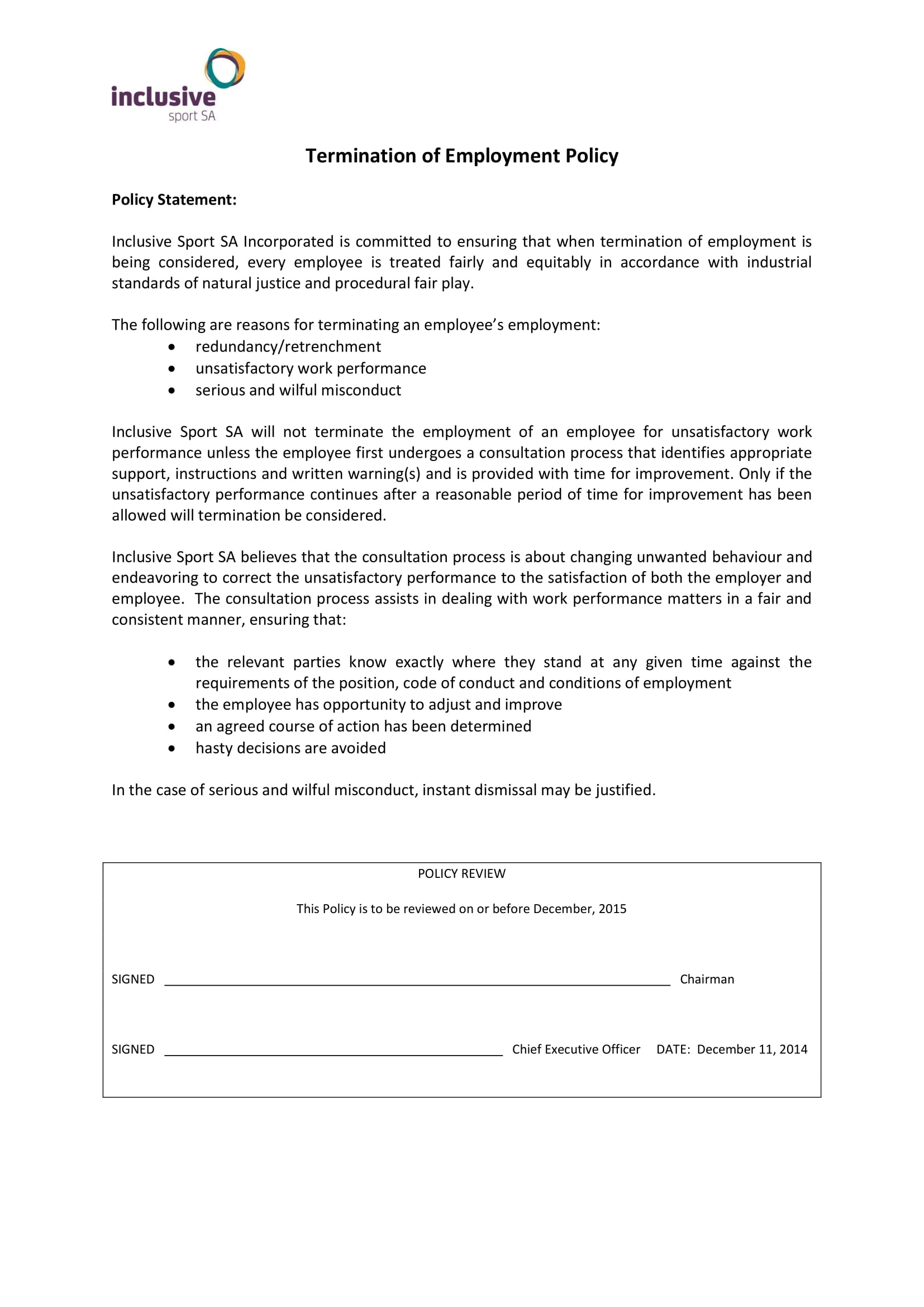 Employee Termination Policy Template