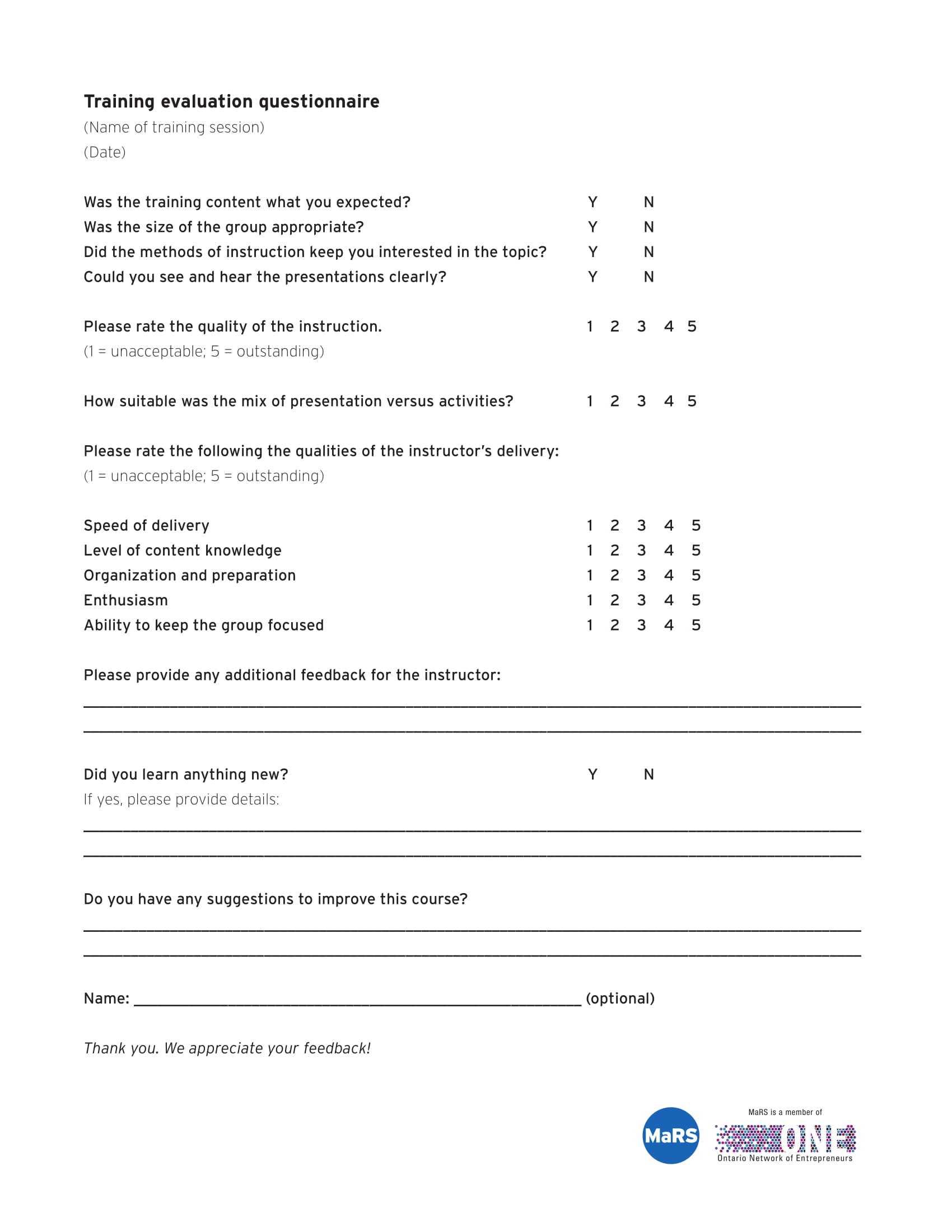 Training Evaluation Questionnaire 1