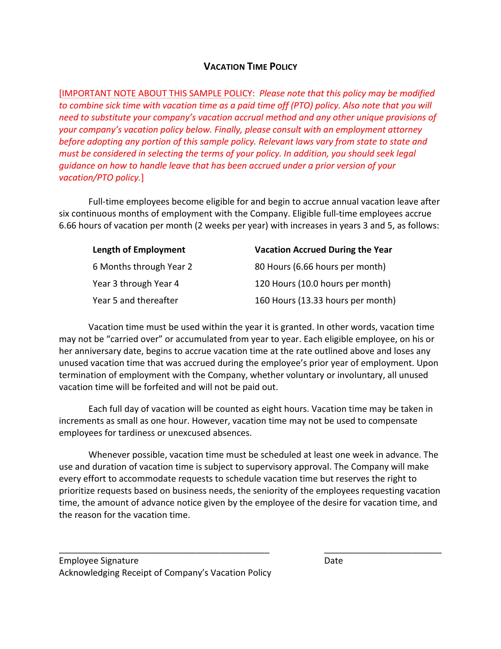 Employee Vacation Policy Template