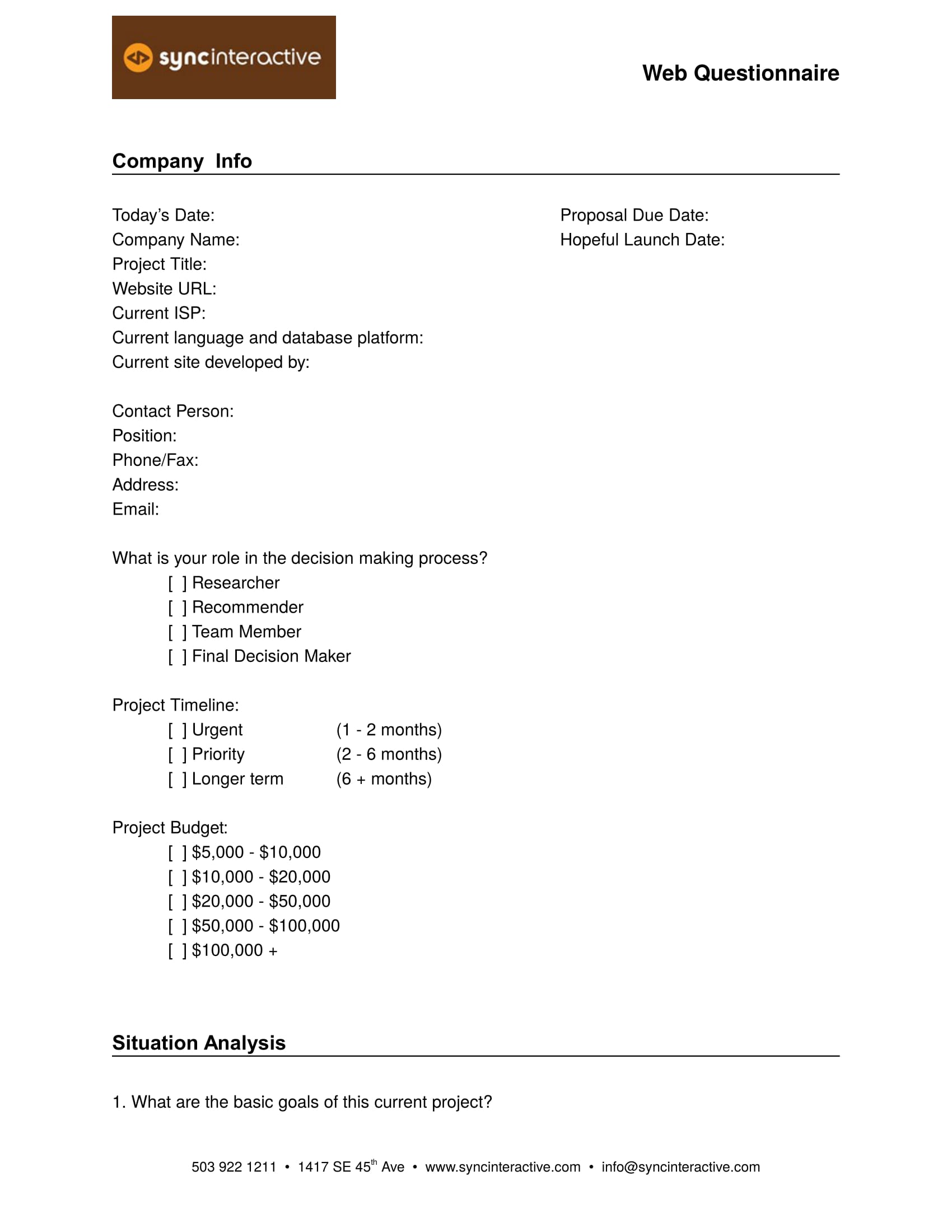 Website Survey Questionnaire Example