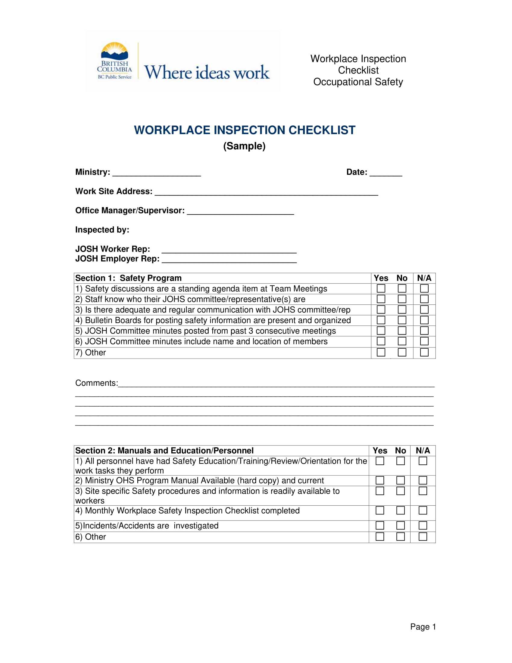 Workplace Inspection Checklist 10 Examples Format Pdf