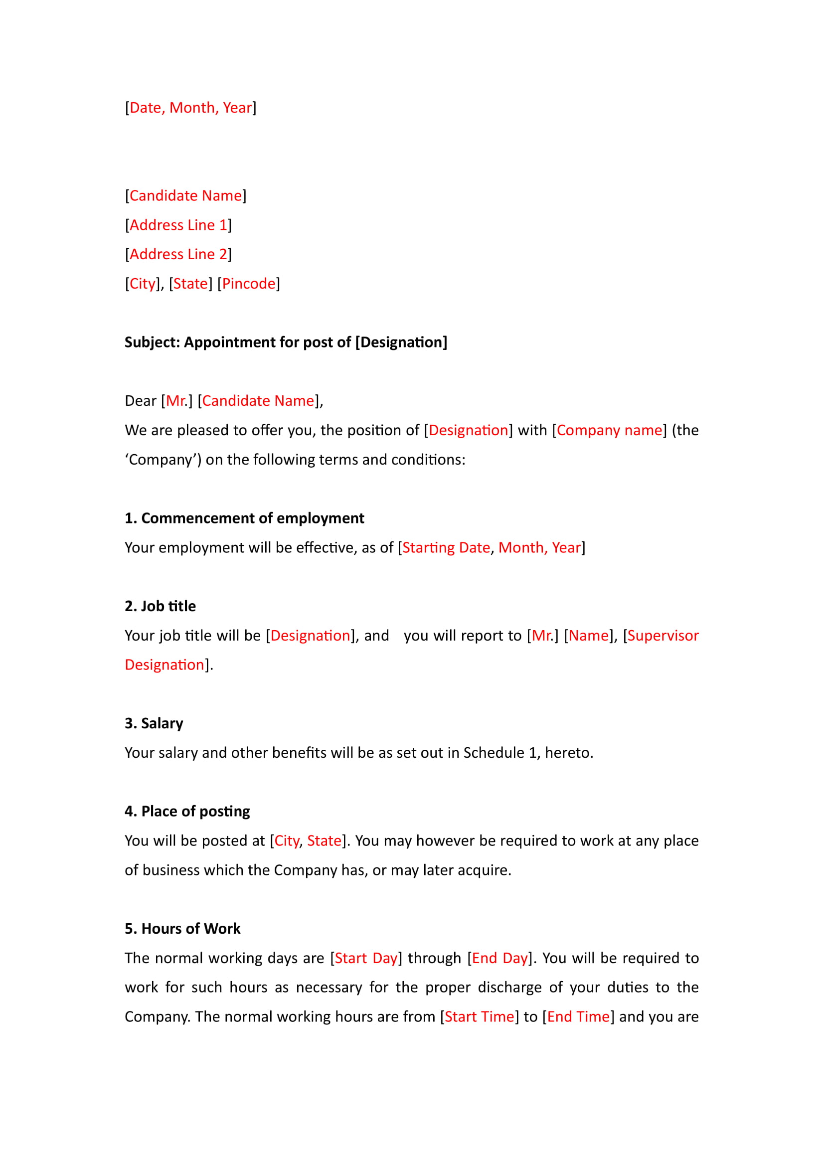 appointment letter format 11
