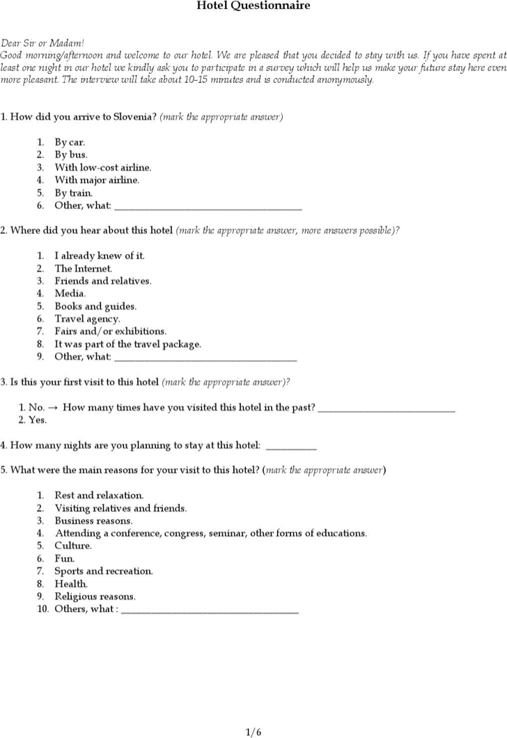 hotel questionnaire 1