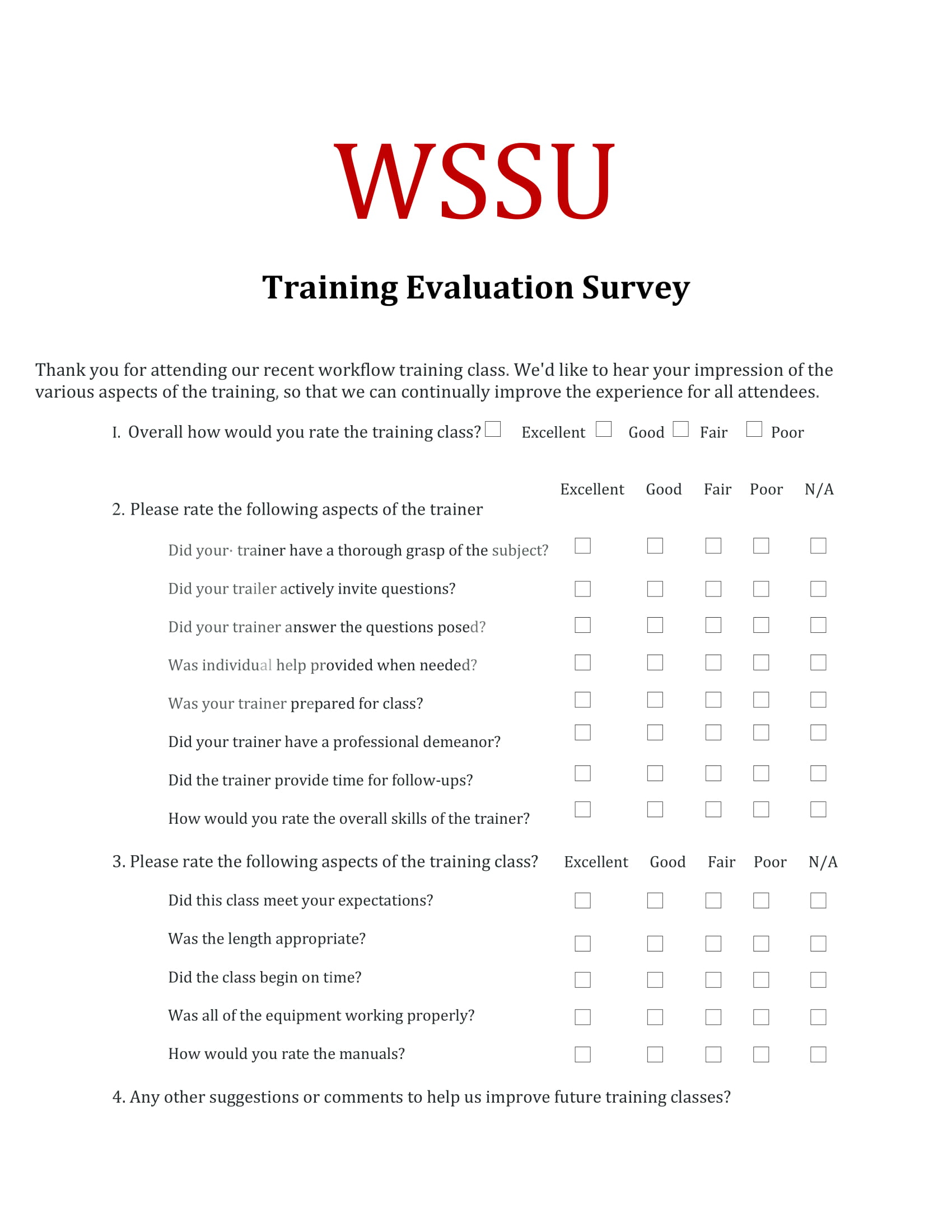 Training Evaluation Survey Examples