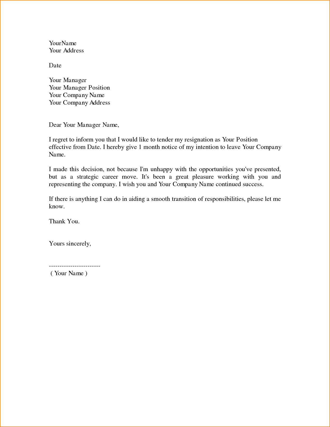 example of a letter of resignation