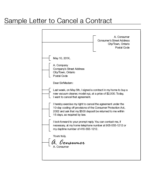 Agreement Letter for Cancellation Example