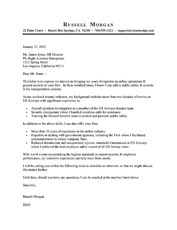 airline resume cover letter example 1