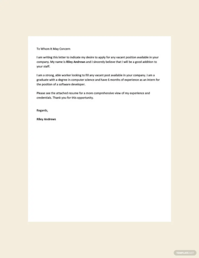 Application Letter Template For Any Position