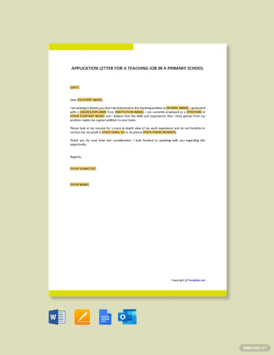 application letter for a primary school teaching job template